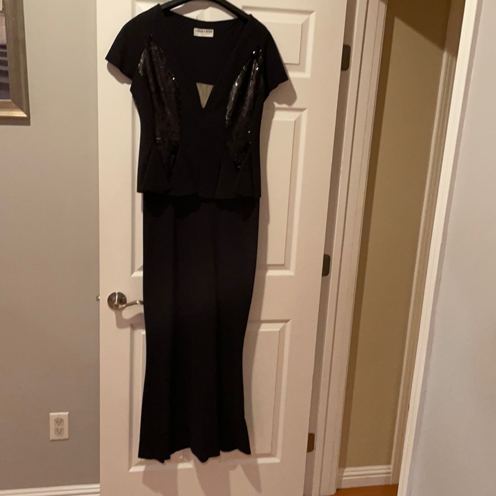 Black evening long dress with sequence top